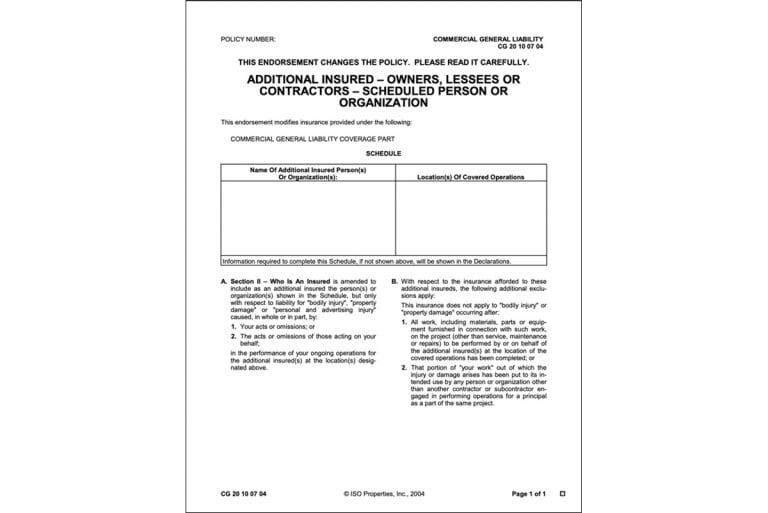 Additional insured a look at iso cg2010 blades risk